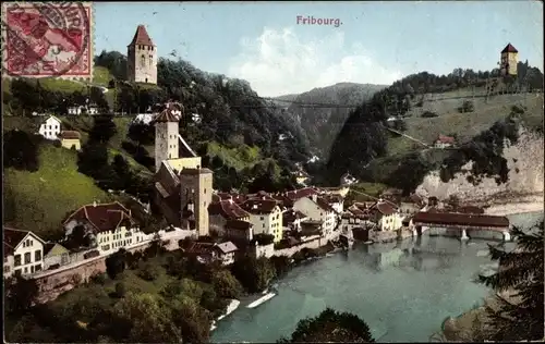 Ak Fribourg Freiburg Stadt Schweiz, Vue de la ville, Eglise