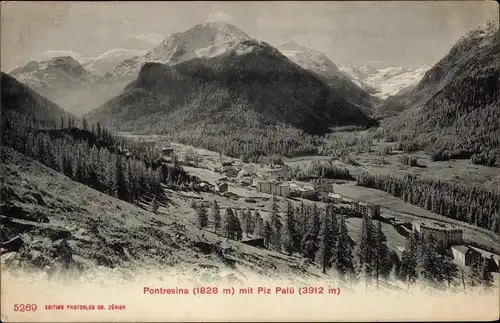 Ak Pontresina Kanton Graubünden Schweiz, Gesamtansicht mit Piz Palü