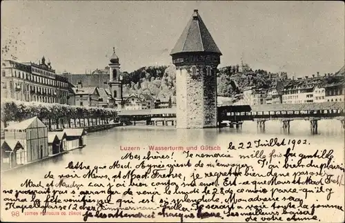 Ak Luzern Stadt Schweiz, Wasserturm und Gütsch
