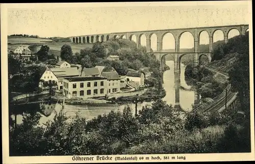 Ak Wechselburg Landkreis Mittelsachsen, Göhrener Brücke mit Ortschaft