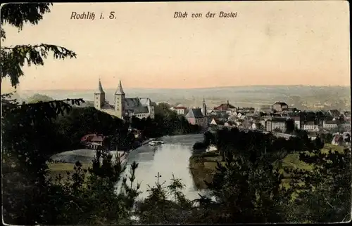 Ak Rochlitz an der Mulde, Blick von der Bastei, Kirche