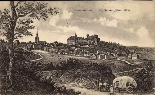 Ak Frauenstein im Erzgebirge, Panorama vom Ort, Jahr 1837