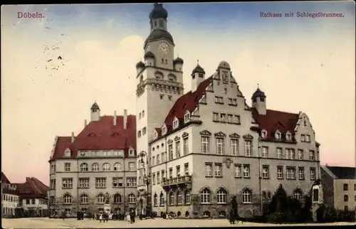 Ak Döbeln in Mittelsachsen, Rathaus, Schlegelbrunnen