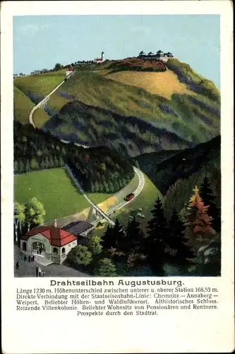 Ak Augustusburg im Erzgebirge, Drahtseilbahn, Panorama vom Ort