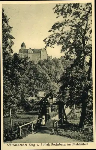 Ak Rochsburg Lunzenau in Sachsen, Schwankender Steg, Schloss, Muldental