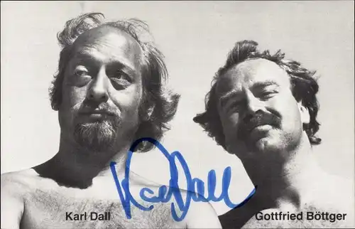 Ak Komponist Gottfried Böttger, Komiker und Fernsehmoderator Karl Dall, Autogramm