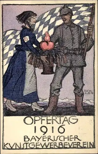 Künstler Ak Klein, Richard, Opfertag 1916, Bayerischer Kunstgewerbeverein, Rotes Kreuz