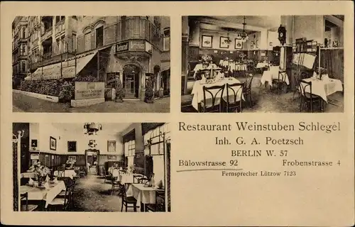 Ak Berlin Schöneberg, Restaurant Weinstuben Schlegel, Bülowstraße 92, Frobenstr. 4
