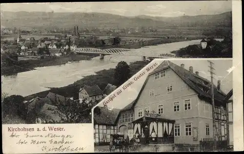 Ak Kirchohsen Emmerthal Weser, Totalansicht vom Ort, Gasthof zur Krone, Inh. Gustav Meyer