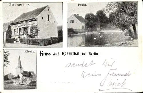 Ak Berlin Pankow Rosenthal, Postagentur, Pfuhl, Kirche