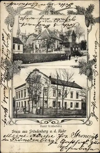 Ak Fröndenberg an der Ruhr, Hotel Wildschütz, Partie a. d. Stift