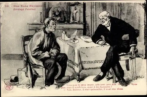 Künstler Ak David, Nos bons Paysans, Héritage paternel, sang impur, docteur