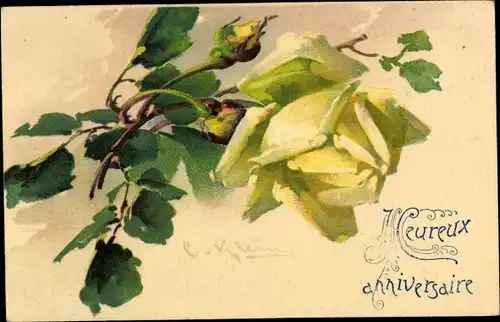 Künstler Litho Klein, C., Blühende Rose, Toujours a vous