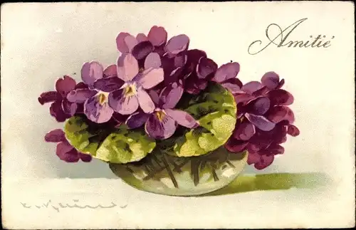 Künstler Ak Klein, C., Amitie, Veilchen in der Blumenvase