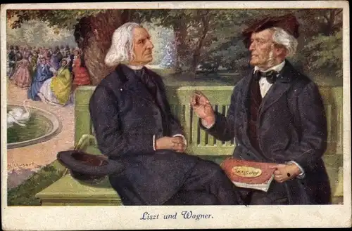 Ak Komponisten Liszt und Wagner, Parkanlagen