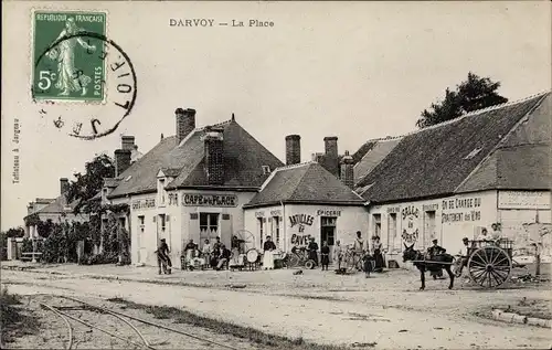 Ak Darvoy Orléans Loiret, La Place, Café