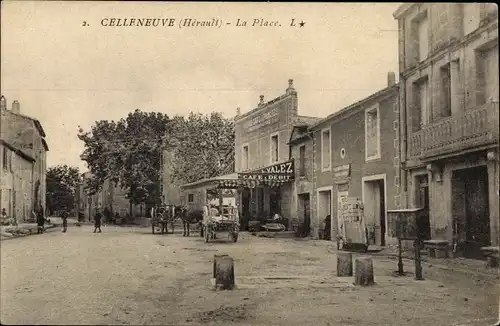 Ak Celleneuve Hérault, La Place, Café