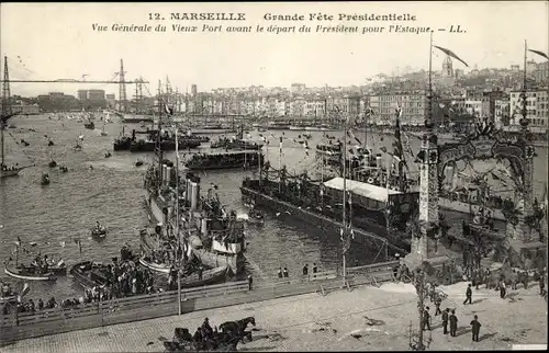 Ak Marseille Bouches du Rhône, Grande Fete Presidentielle, Vieux Port