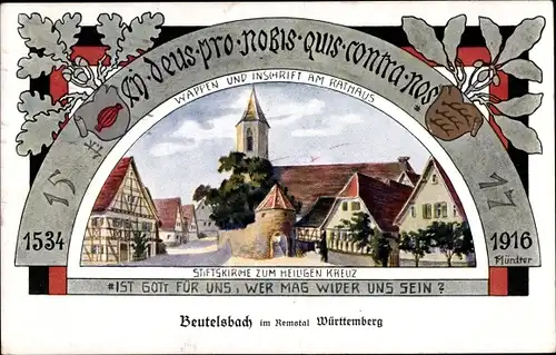 Passepartout Ak Beutelsbach Weinstadt Rems Murr Kreis, Wappen, Rathaus, Stiftskirche