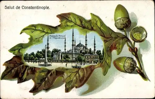 Eichenblatt Präge Litho Konstantinopel Istanbul Türkei, Mosquee Ahmed et l'Hippodrome