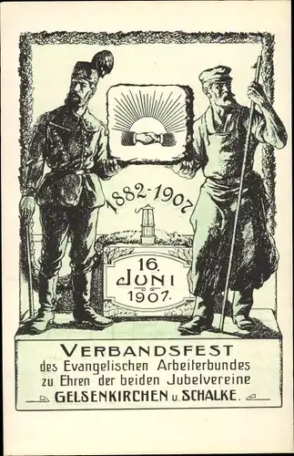 Künstler Ak Schalke Gelsenkirchen im Ruhrgebiet, Verbandsfest des ev. Arbeiterbundes 1907