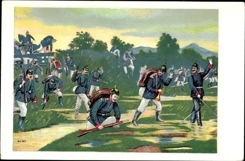 Künstler Ak Soldaten bei einer Manöverübung, Soldatenleben