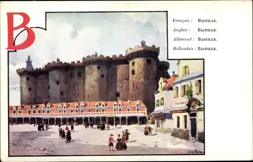 Jugendstil Buchstaben Künstler Ak Titz, Louis, B, Bastille, Festung