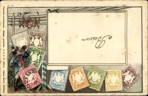 Präge Briefmarken Litho Bayern, Postillon, Pfennig