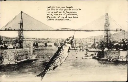 Ak Marseille Bouches du Rhône, Große Sardine, Pont Transbordeur