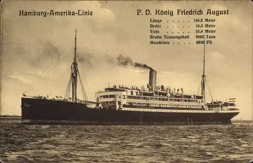 Ak Dampfschiff König Friedrich August, HAPAG