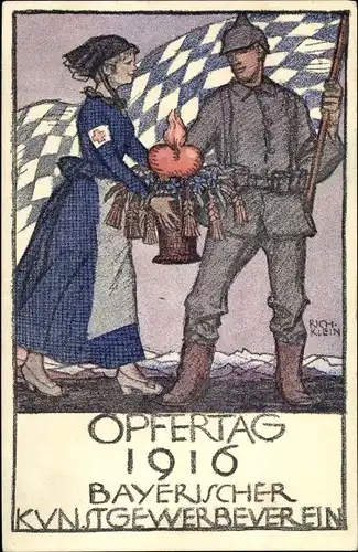 Künstler Ak Klein, Richard, Opfertag 1916, Bayerischer Kunstgewerbeverein