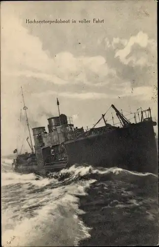 Ak Deutsches Kriegsschiff, Hochseetorpedoboot in voller Fahrt, Kaiserliche Marine