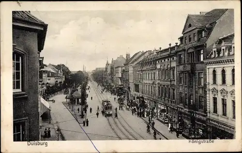 Ak Duisburg im Ruhrgebiet, Königstraße, Geschäfte, Straßenbahn