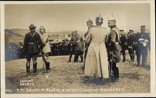 Foto Ak Schweiz, Kaiser Wilhelm II. von Preußen, Manöver  1912, General Beyers