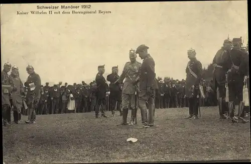 Ak Schweiz, Kaiser Wilhelm II. von Preußen mit Burengeneral Beyers, Manöver 1912