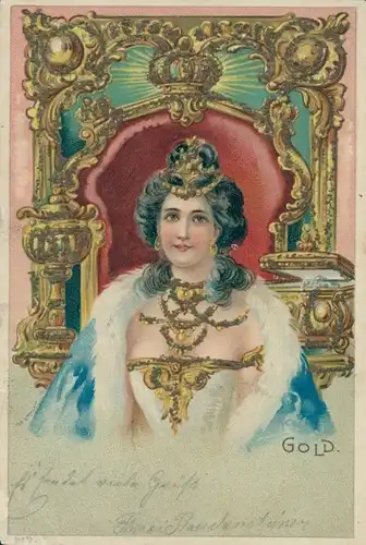 Glitzer Litho Gold, Frau mit Goldschmuck