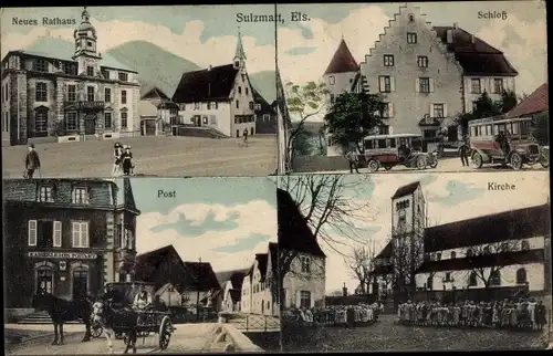 Ak Soultzmatt Sulzmatt Elsass Haut Rhin, Schloss, Kirche, Rathaus, Post