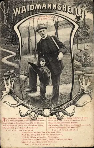 Passepartout Ak König Friedrich August III. von Sachsen auf der Jagd, Waidmanns Heil