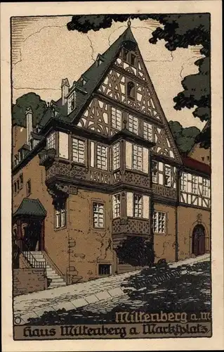 Steindruck Ak Miltenberg in Unterfranken Bayern, Haus Miltenberg am Marktplatz