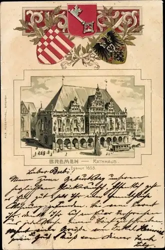 Präge Wappen Litho Hansestadt Bremen, Rathaus