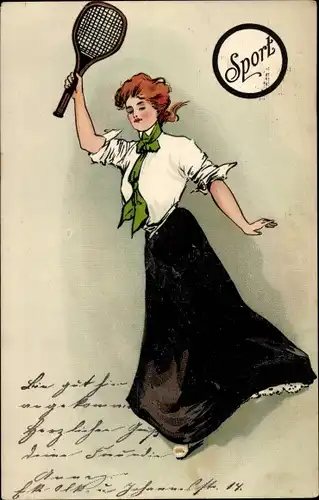 Litho Sport, Frau spielt Tennis