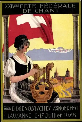Künstler Ak Lausanne Kanton Waadt Schweiz, Eidgenössisches Sängerfest, 6.-7.7.1928