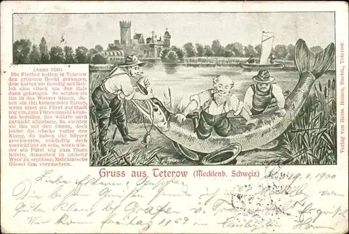 Litho Teterow in Mecklenburg, Fischer, Hecht