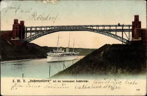 Ak Levensau Neuwittenbek in Schleswig Holstein, S.M. Yacht Hohenzollern unter der Hochbrücke
