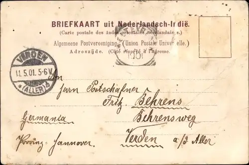 Ak Batavia Jakarta Java Indonesien, Häuser am Wasser, Boot