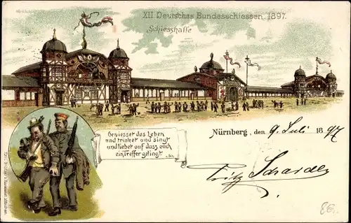 Litho Nürnberg in Mittelfranken, XII. Deutsches Bundesschießen 1897, Schießhalle