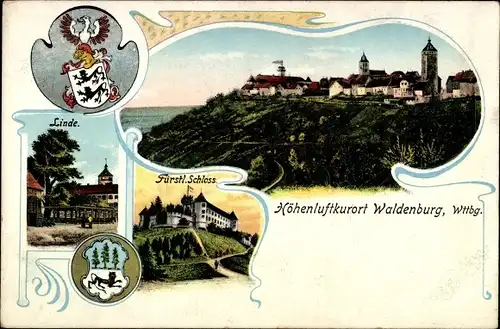 Wappen Ak Waldenburg in Württemberg, Linde, Fürstl. Schloss