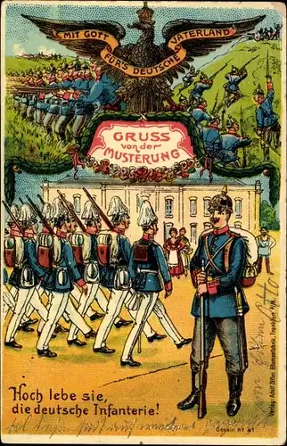 Litho Musterung, Hoch lebe sie, die deutsche Infanterie, Soldaten