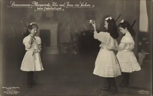 Ak Prinzessinnen Margarete, Alix und Anna von Sachsen beim Federballspiel