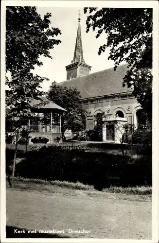 Ak Dreischor Zeeland, Kerk met Muziektent